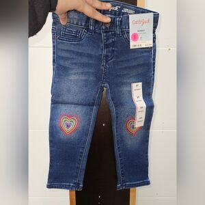 Cat & Jack Dark Blue Skinny Jeans with Rainbow Heart Patches